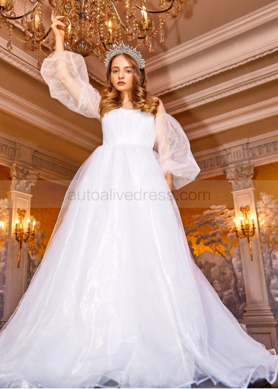 Beaded White Organza Keyhole Back Fairy Flower Girl Dress Beaded White Organza Keyhole Back Fairy Flower Girl Dress